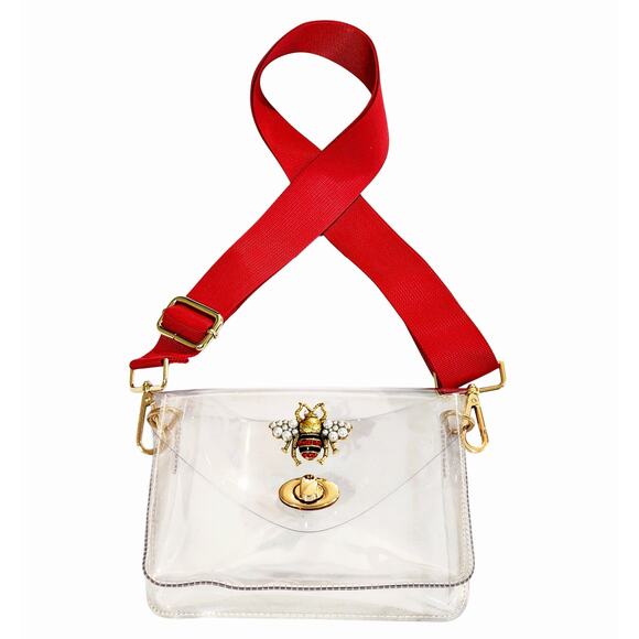 Interchangeable Crossbody Bag with Bee Charm & Adjustable Red Strap - Picture 5 of 6